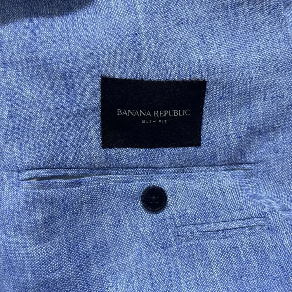 Banana Republic 100% Linen Blazer Men’s 42L Blue Unstructured Sport Coat READ